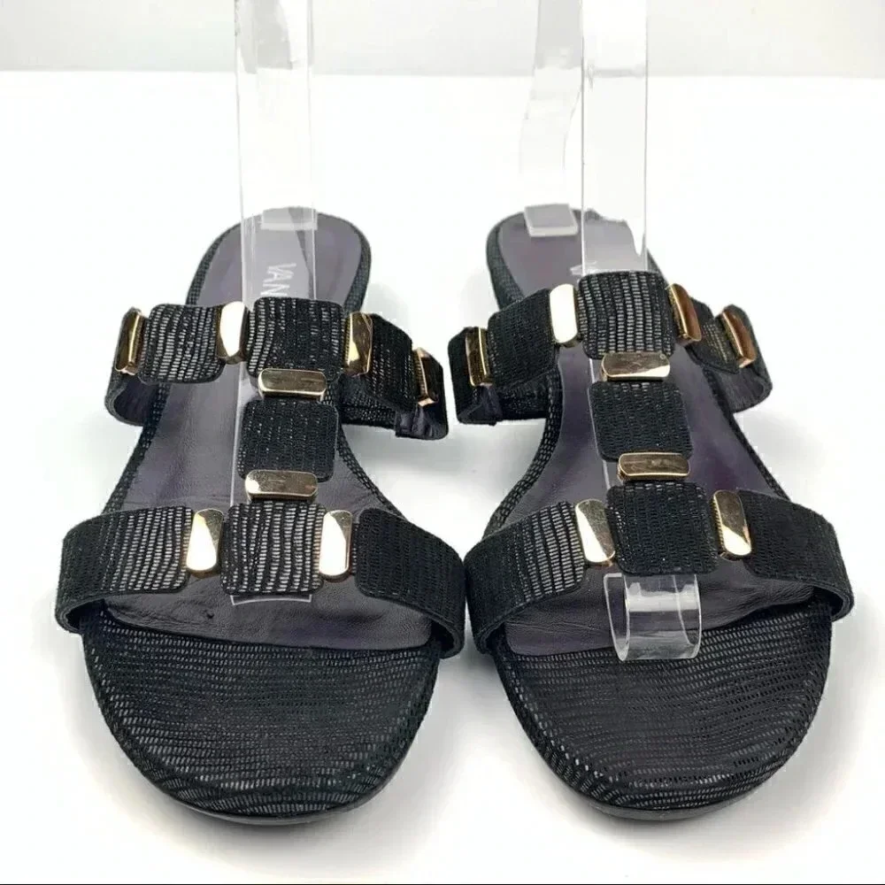 Vaneli womens heels size 7.5 black snakeskin print slid wedges coastalgranny